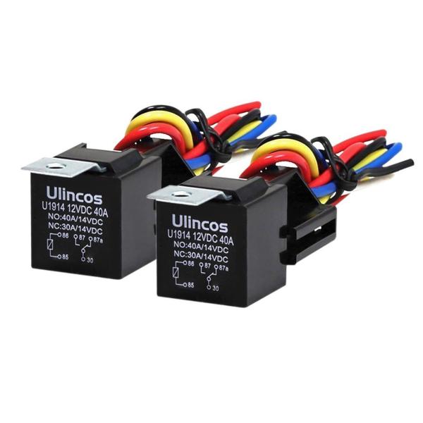 Ulincos 5極リレー U1914 DC12V車用 30/40A 1C（NO/NC） 2SQハー...