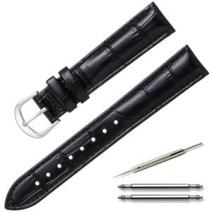 カルム 腕時計 ベルト 本革 クロコ型押し レザー 時計 バンド 交換ベルト 12mm 〜 22mm 交換説明書付き (18mm, ブラック)