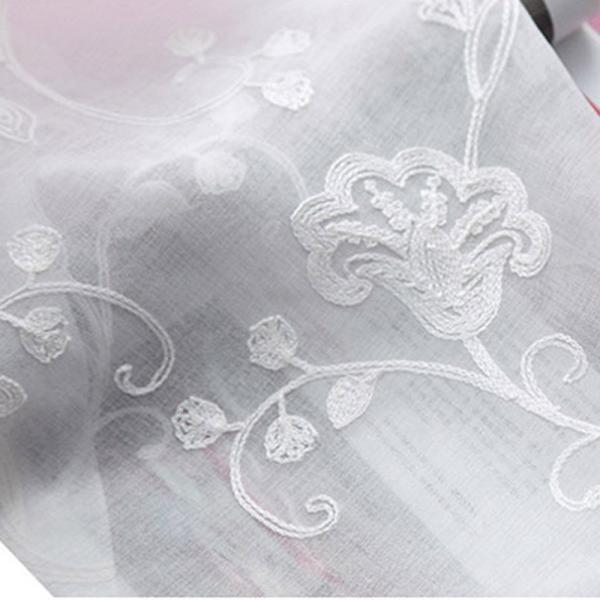 Pureaqu おしゃれ レースカーテン 花柄 遮熱 自然の風を通し 薄い 刺繍ホワイトカーテンチュ...