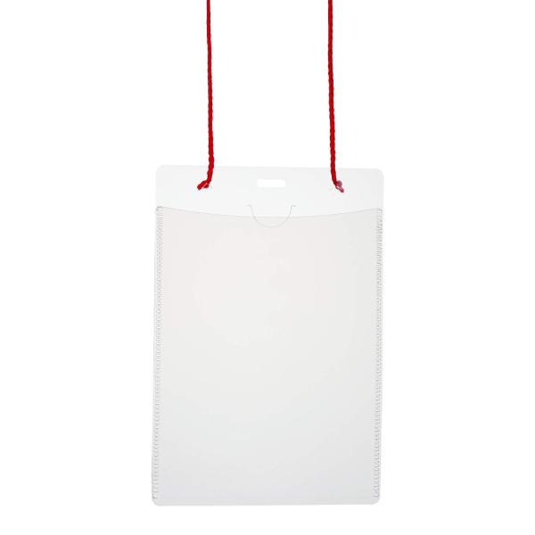 プラス 名札 ネームタグ 吊り下げ式 イベント用 はがきサイズ 50枚 レッド 84-805