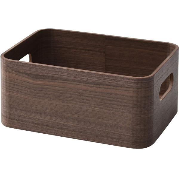 山善(YAMAZEN) 収納ボックス ブラウン ハーフ・浅型 完成品 天然木(ウォールナット材)使用...
