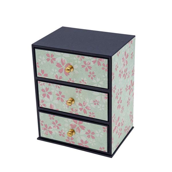榛原 華たんす 朝桜 水色 ｜ 収納ボックス 卓上 引き出し 3段 文具 裁縫道具 小物入れ ギフト...