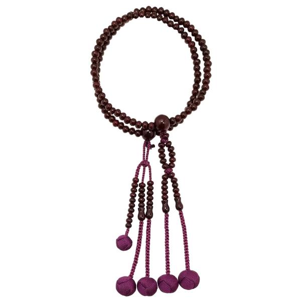 土屋念珠店 京念珠 女性用 法華数珠 紫檀 正絹房 紙箱入 -日蓮宗用- 玉の色:小豆色 房の色:エ...