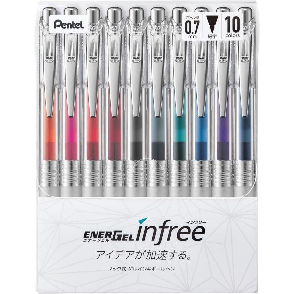 ぺんてる ボールペン ゲルインキ エナージェル インフリー 0.7mm クリア軸 BL77TL-10...