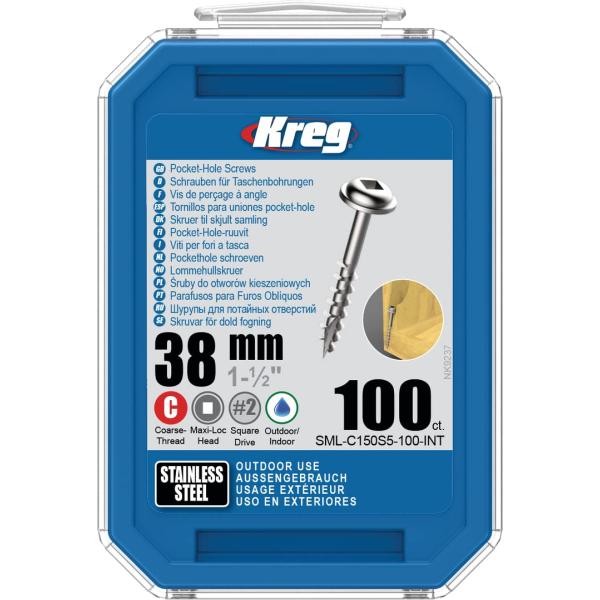 Kreg ポケットホールスクリュー 38mm ステンレス仕様 高耐久屋外用 粗目 (100本入)