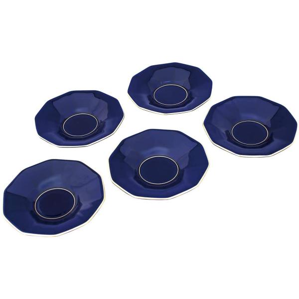 香蘭社 茶托セット 5枚 ルリ色 十角形 有田焼 日本製 深く美しいルリ色のシンプルな十角形のデザイ...