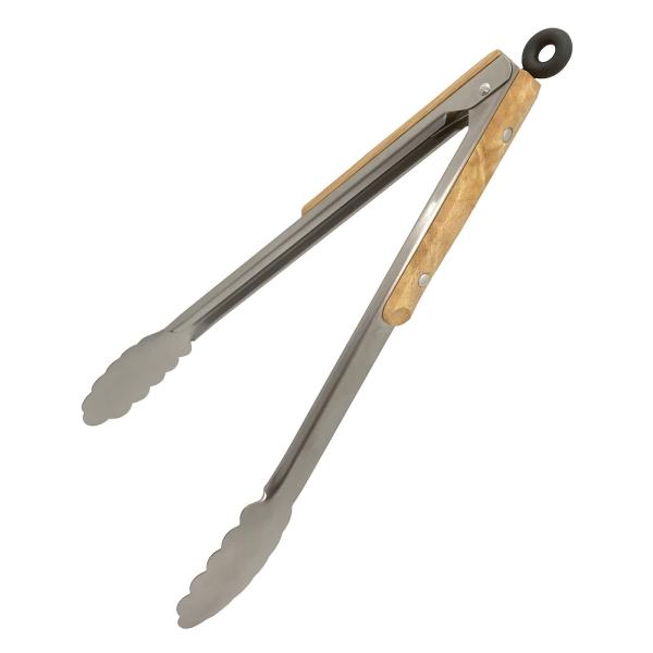 アウトドア用 BBQ用トング ウッドグリップ 木製グリップ ステンレス製 ストッパー付き 35cm ...