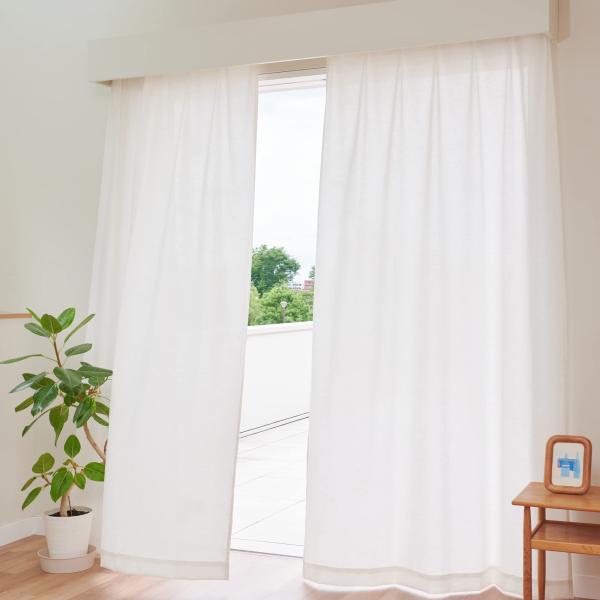 カーテン研究所≪遮熱・遮像リネン混レース ホワイト≫ 幅100cm x丈198cm 2枚組 節電対策...