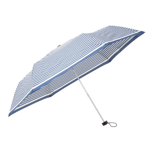 Asty(アスティ) 婦人 ボーダー柄 スリムミニ折傘 53cm×6R ブルー AS1853SBD