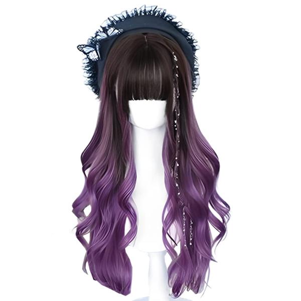 原宿風 GAL系 レディース ウィッグ フルウィッグ ロング カール ブラウン パープル グラデーシ...