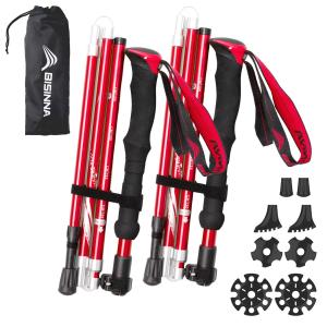 BISINNAトレッキングポール 折畳み 軽量 登山用ストック 2本セット コンパクト アルミ製 長さ調整可能 5段伸縮式 登山 ウォーキング アウト