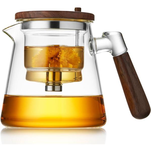 POKALOTEA ティーポット 耐熱ガラス 890ml 押し出し式茶こし付き クリアガラス急須 直...