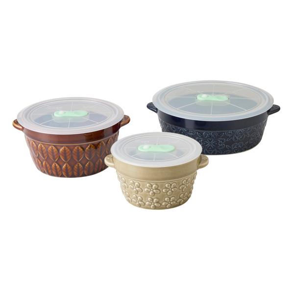 保存容器 高気密 蓋付き レンジパック キャニスター 3個セット 約280ml・580ml・660m...