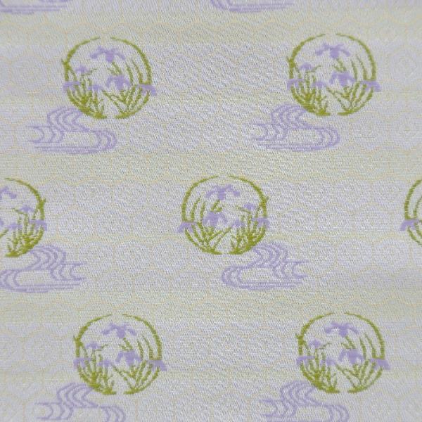 金襴 生地 はぎれ 和柄 もりさん H 不織布貼り無し あやめ 菖蒲 御印 立皇嗣の礼 白系 幅70...