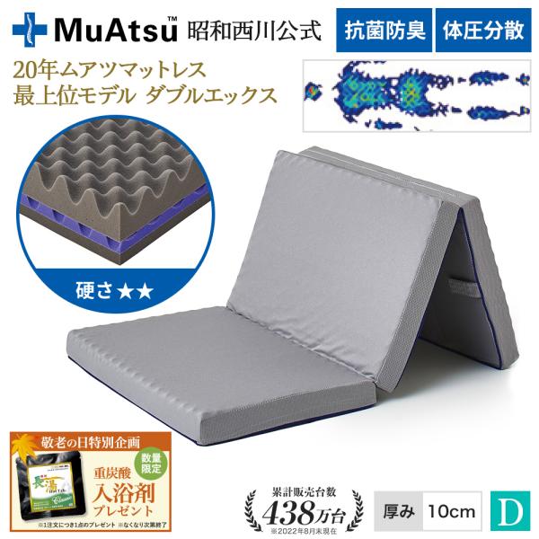 ボーナスストア+4％ マットレス ダブル 昭和西川 折りたたみ 三つ折り ムアツ 30年ムアツXX ...