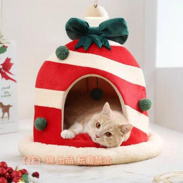 猫ハウス猫ベッドペットベッドクッション付きペットソファ冬用暖かいふわふわ可愛いおしゃれクリスマスギフ...