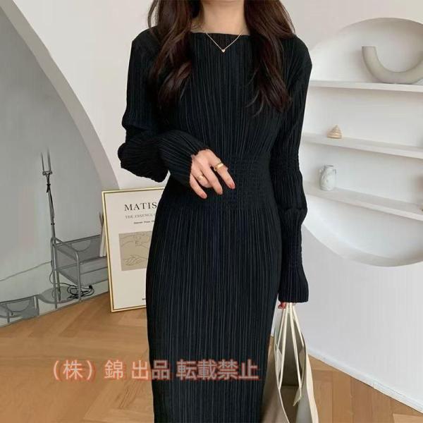 ワンピース春物レディース秋服ロング丈ドレスブラック長袖シフォンフォーマルカジュアルキレイめおしゃれ株...