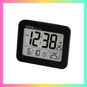 MAG(マグ) 目覚まし時計 置き時計 小型 小さい デジタル 電波時計 温度計 カレンダー 電子音 アラーム スヌーズ ライト ブラック ファ
