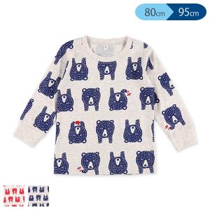くま総柄プリント長袖Tシャツ