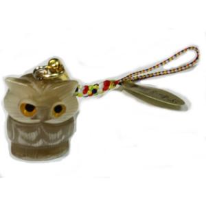 牛の角で作られた幸福を呼ぶフクロウストラップ / 白色