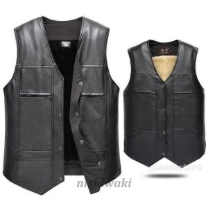 秋冬 PU革ベスト メンズ レザーベスト ジレベスト