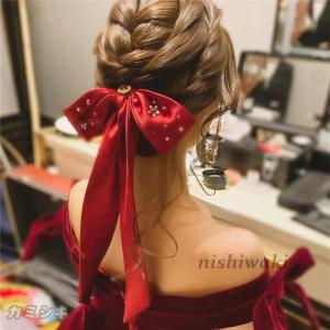 ウエディング リボン 安い 髪飾り ウェディング 結婚式 ヘッドドレス ブライダル用 パーティー 二次会 ヘアアクセサリー 花嫁 発表会 赤 ヘアバンド 小物