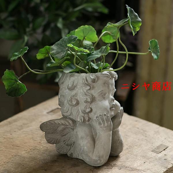 天使の像 細工 頭 顔 プランター 装飾 セメント フラワーポット植木ポット 排水と 小さな 天使 ...