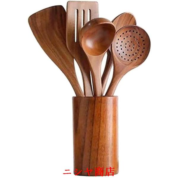 キッチン木製食器、 台所用品セット、非毒性 耐熱 調理器具 天然木製調理器具セットノンスティックパン...