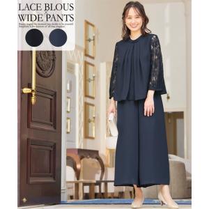 結婚式・パーティードレス M-8L レディース パーティードレス パンツドレス セットアップ レース ブラウス ワイ