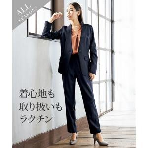 スーツ パンツ レディース ストレッチ ノーカラー ジャケット ＋9分丈 テーパード パターン LL/3L ニッセン nissen