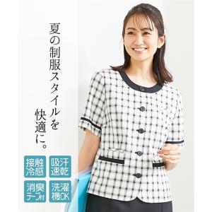 事務服 ブラウス レディース ノーカラー オーバー 接触冷感 吸汗速乾 消臭テープ付 S/M/L/LL/3L ニッセン nissen｜nissenzai