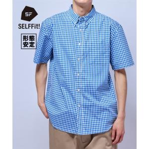 シャツ カジュアル メンズ 形態安定 チェック柄 半袖 ボタンダウン 肩まわり お腹ゆったり 消臭テープ付 M/L/LL ニッセン nissen