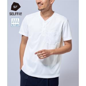 Tシャツ カットソー メンズ お腹ゆったり 吸汗速乾 メッシュ 半袖 ヘンリーネック ポケット付 夏 3L〜10L ニッセン nissen｜ニッセン Yahoo!店