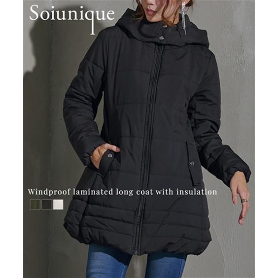 コート レディース 防風ラミネート加工 中わた ロング丈 Soiunique 冬 M/L/LL ニッ...