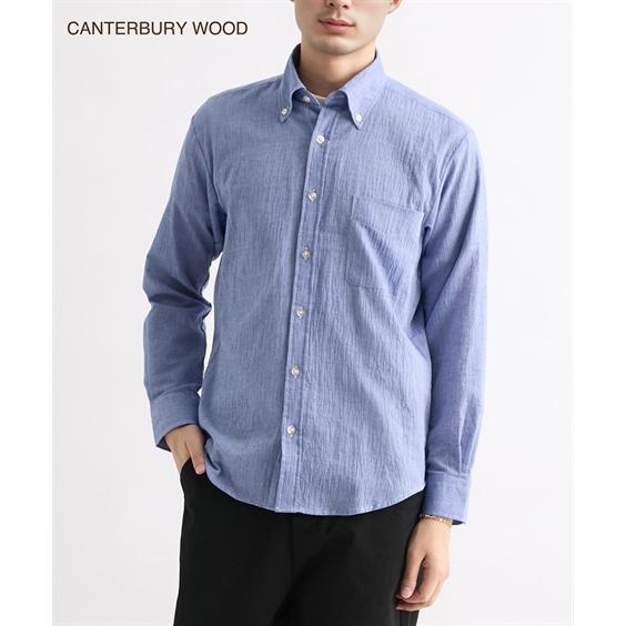 シャツ カジュアル メンズ クレープ無地 長袖 レギュラー カラー WOOD カンタベリーウッド M...