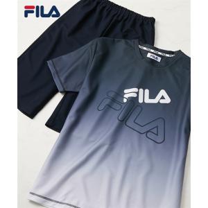 FILA ルームウェア メンズ ワッフルメッシュ グラデーション プリント 半袖 セット/ 3L/4L/5L ニッセン nissen｜nissenzai