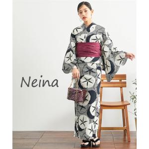 浴衣 レディース Neina 花柄変織ゆかたセット 朝顔 ゆかた＋へこ帯 ニッセン nissen