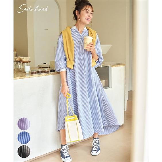 ワンピース ロング マキシ 大きいサイズ レディース ゆるシルエットパール調ボタン配色 5L〜6L/...