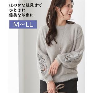 ニット セーター シニア ファッション 袖 レース 使いシャギー プルオーバー 冬 M〜L/LL ニッセン nissen｜nissenzai