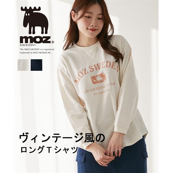 Tシャツ カットソー レディース moz モズ 綿100％ ヴィンテージ風ロゴ プリント 長袖 M/...