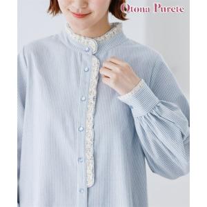 シャツ ブラウス レディース レース 使いストライプフリル Otona Purete M/L/LL/3L ニッセン nissen｜nissenzai