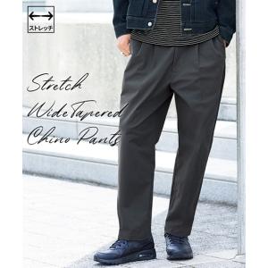 チノパンツ メンズ ストレッチ ツータックワイドテーパード パンツ ビッグ ラージ 3L〜10L ニッセン nissen