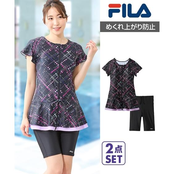 FILA 水着 フィットネス 競泳 大きいサイズ レディース フリル袖付 プリント チュニック 2点...