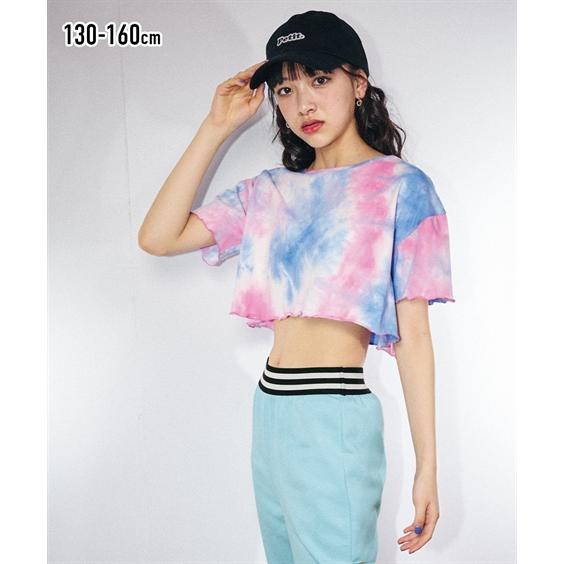 Tシャツ 子供服 キッズ ショート 丈タイダイ風 プリント  トップス カットソー 身長140/15...