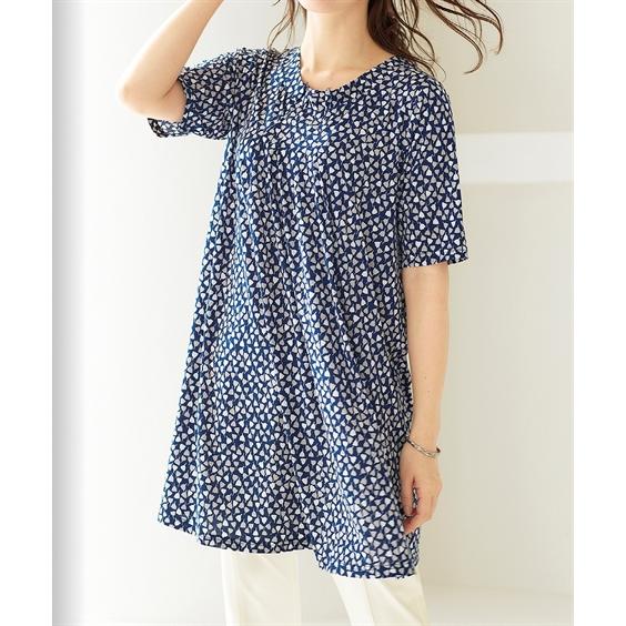 チュニック シニア ファッション フリルタック プリント 体型カバー お尻隠れる M/L/LL/3L...