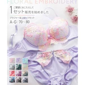 ブラジャー ショーツ セット レディース 花柄刺しゅう 春 夏 秋 冬 ブラショーツ 女性 インナー パンツ パンティ | A70_M〜D80_L | ニッセン nissen