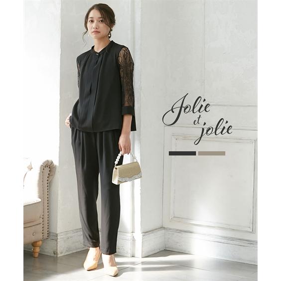 パーティドレス パンツ レディース 結婚式 パーティー ドレス フロント プリーツ ブラウス ＋サル...