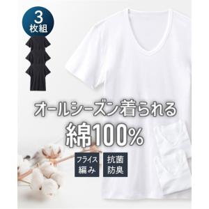 インナー シャツ 半袖 大きいサイズ メンズ 抗菌防臭 加工 綿100％ フライスVネック 3枚組 春 夏 秋 冬 ビッグ ラージ 男性 肌着 下着 3L〜10L ニッセン nissen｜ニッセン Yahoo!店