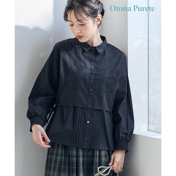 シャツ ブラウス レディース 綿100％ フェイクレイヤード刺しゅう Otona Purete LL...