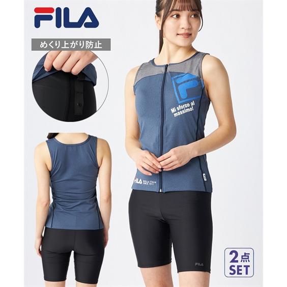 FILA 水着 フィットネス 競泳 大きいサイズ レディース 胸切替角ロゴZIPセパレート 315-...